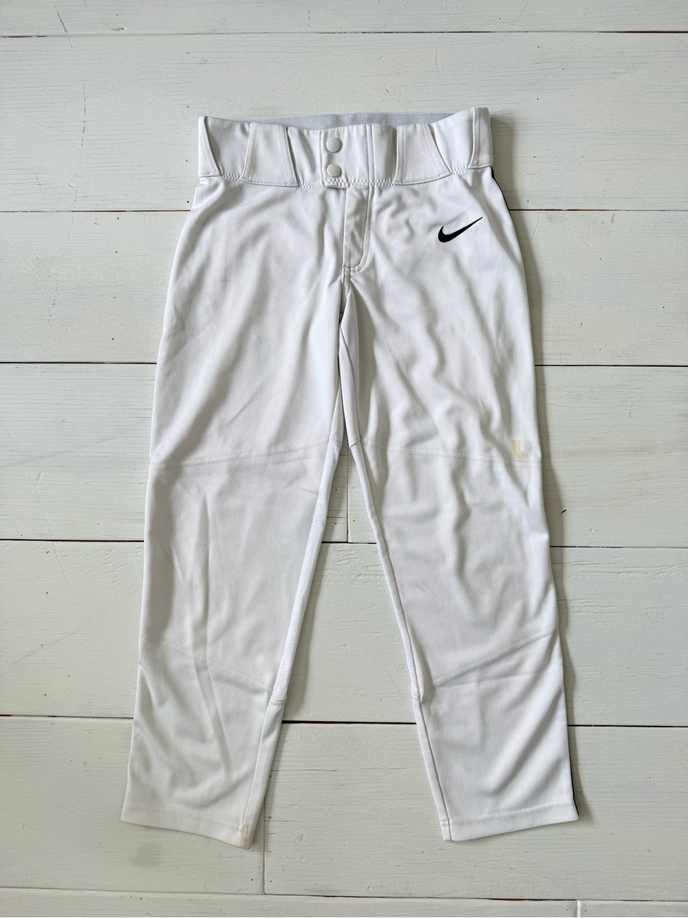 Nike Kids White Baseball Sweatpants with Black Swoosh Youth Medium Navy Stripe